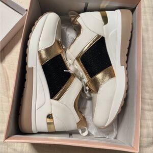 Women's White and Gold Sneakers